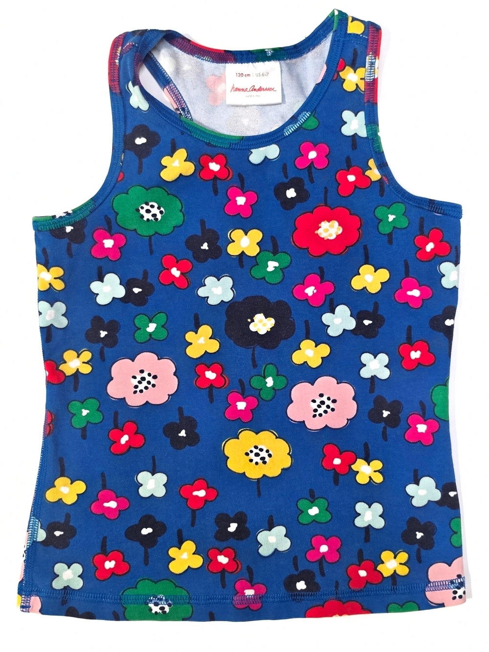 Hanna Andersson Girls Tank 120 6-7 Blue Floral Summer Top